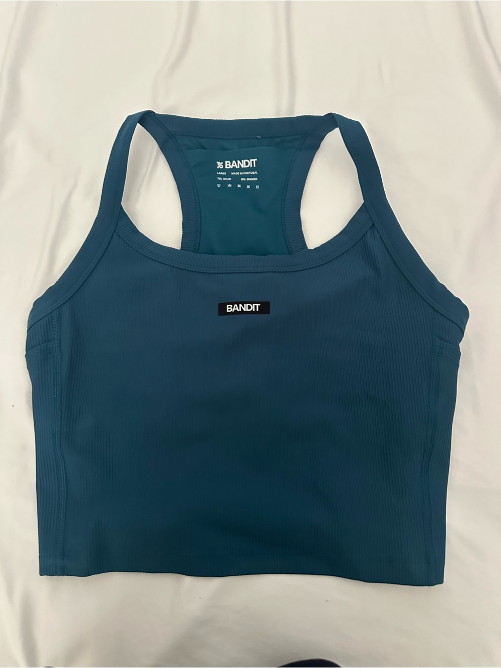 BANDIT Teal Ribbed Racerback Crop Tank Size Large